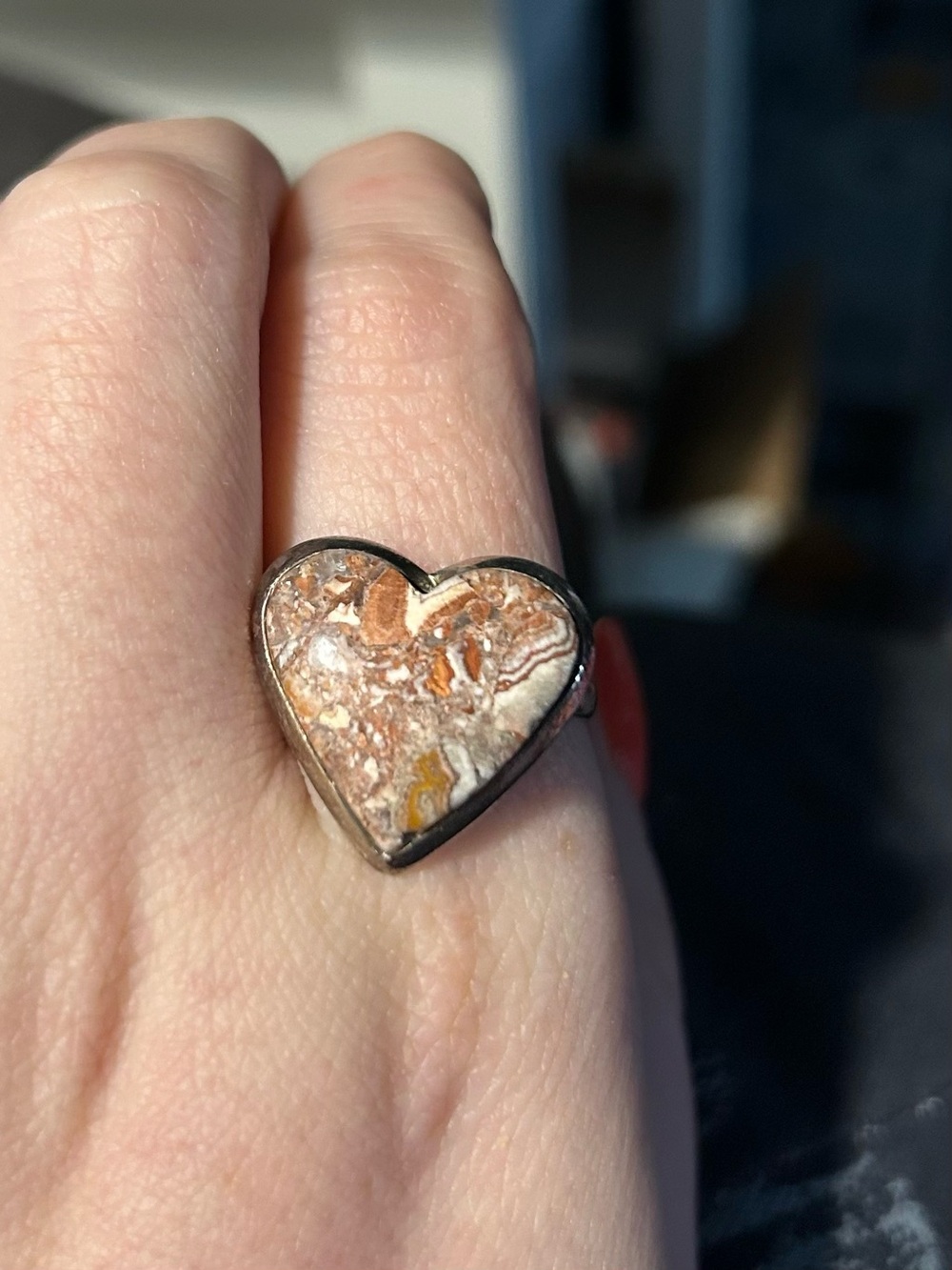 Heart-Shaped Jasper Sterling Silver Ring